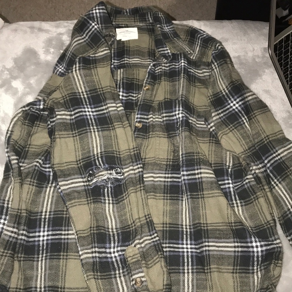 Distressed oversized flannel